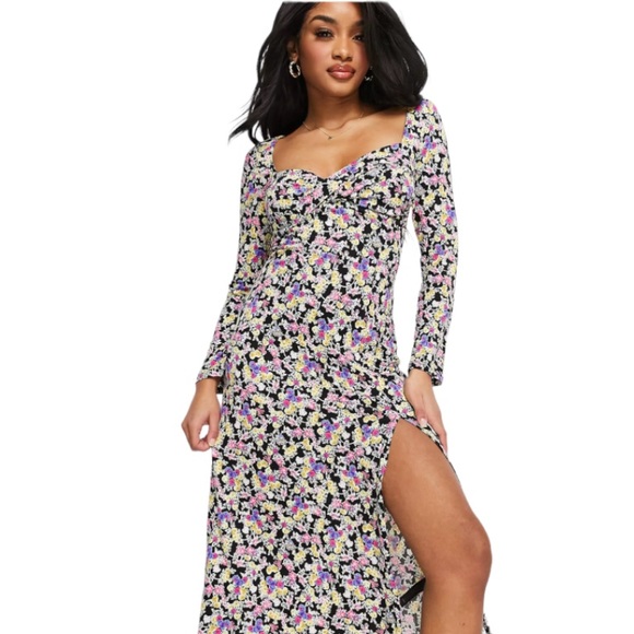 NEW! ASOS DESIGN Dress Long Sleeve Slit Front Midi Purple Ditsy Floral 6P - Picture 8 of 10